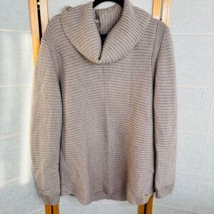 Calvin Klein XL Ribbed Taupe Turtle Cowl‎ Neck Long Sleeve Pullover Sweater Cozy